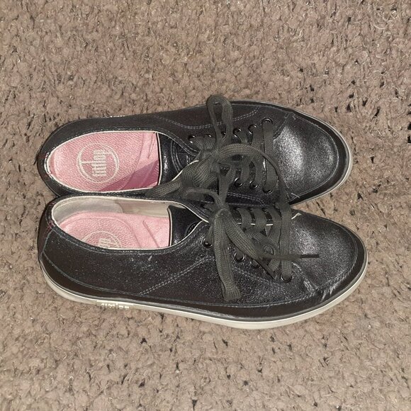 FITFLOP-Supertone Sneaker-Metallic Pewter Leather-LaceUp-Sz 6-Excellent - Picture 7 of 8